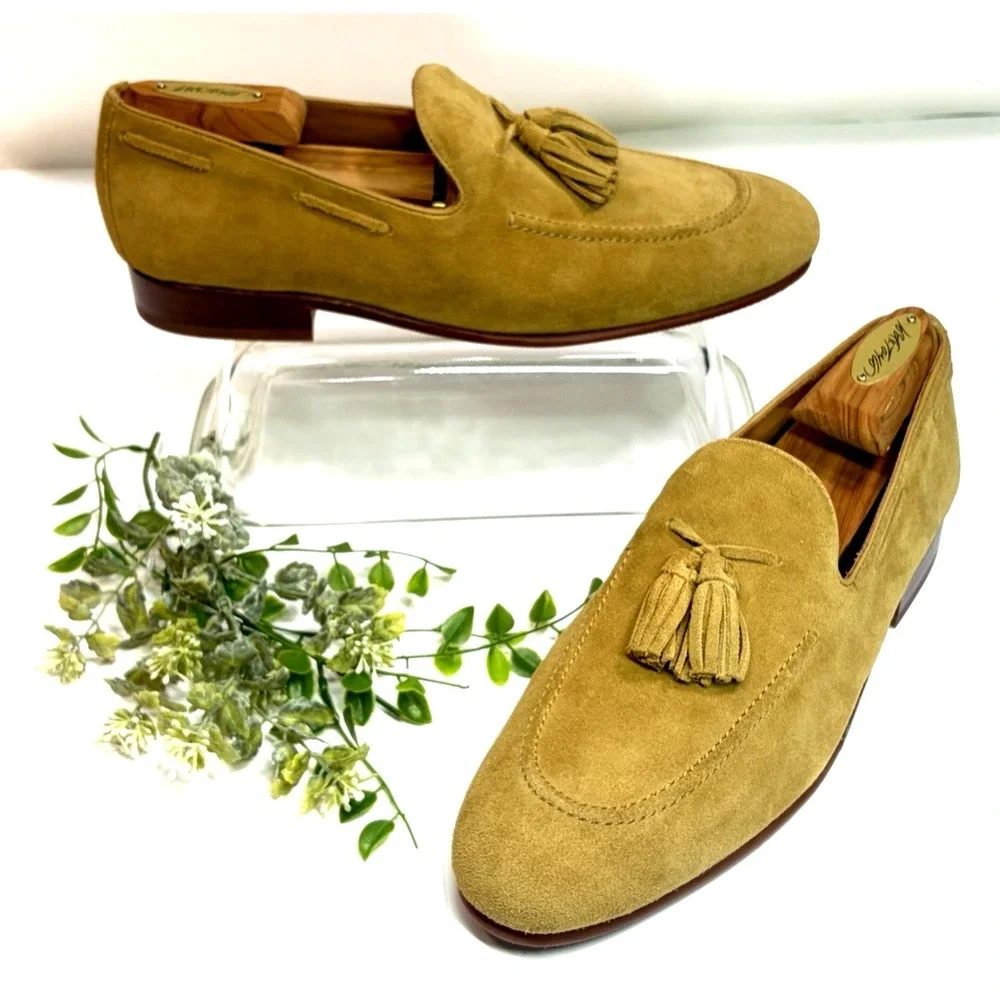 Allen Edmonds Men's Tan Suede Tassel Loafer Shoes Size 8.5 D Presley NWOB